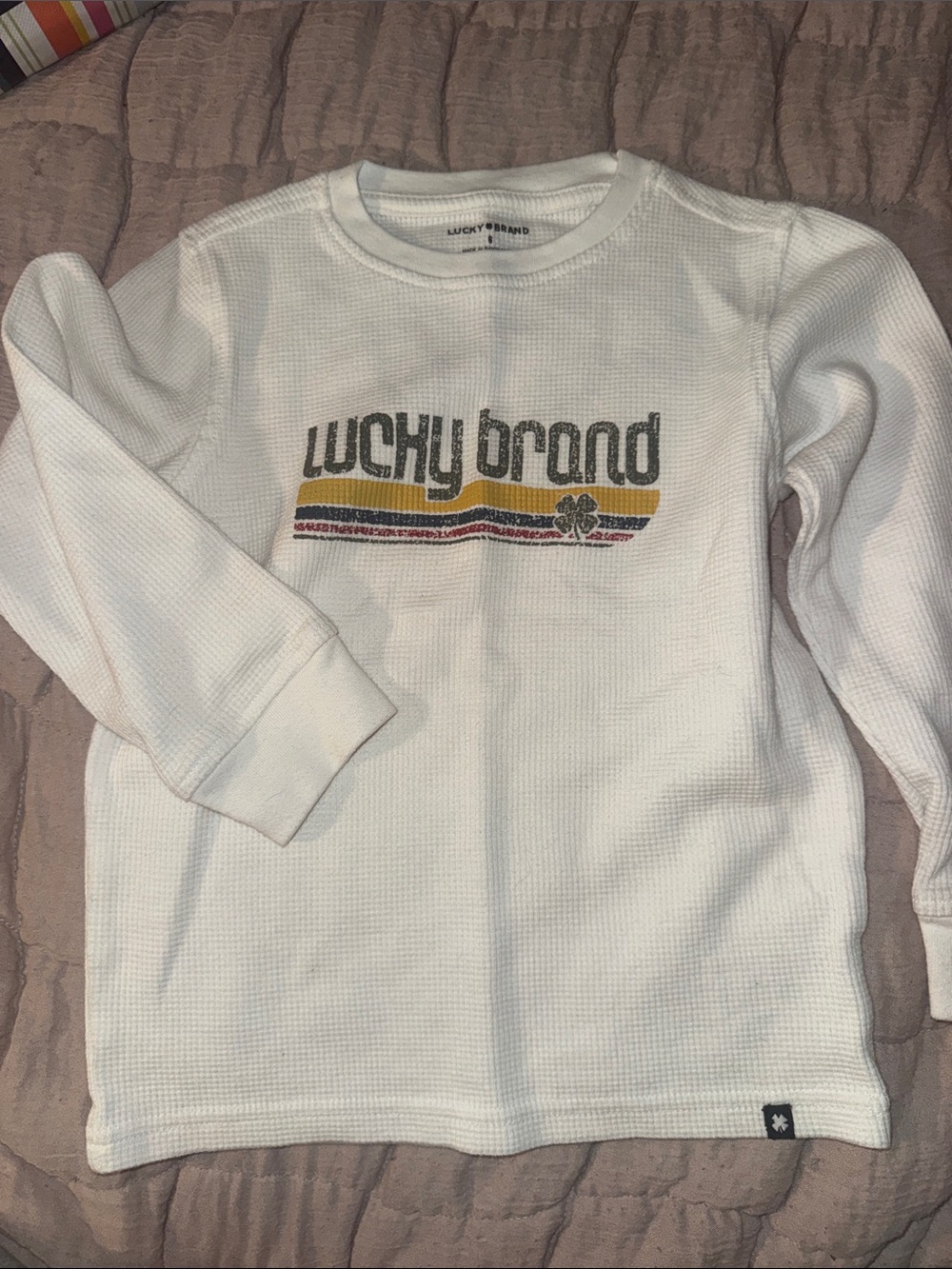 Lucky Brand Kids Off-White long Sleeve Thermal Shirt with Retro Stripe Graphic